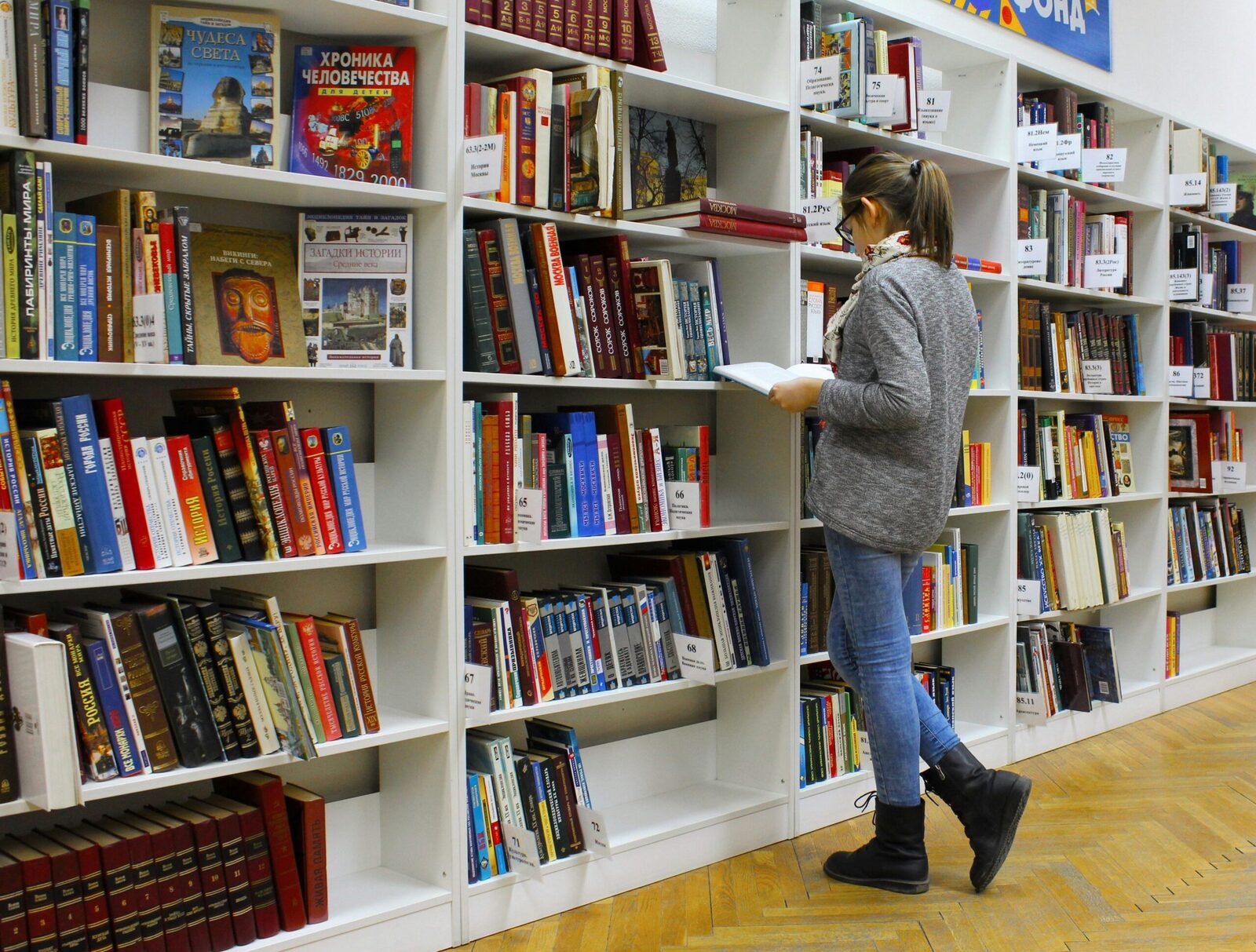 A student browsing books in the school library